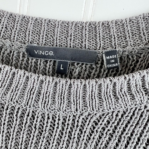Vince NWT Open Knit Grey Sweater Top - Short Batwing Sleeve - Size L Large - Picture 2 of 7